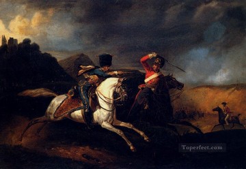 Deux soldats à cheval bataille Horace Vernet Peinture à l'huile